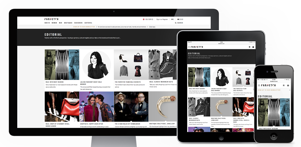 Farfetch website shopping experience interface