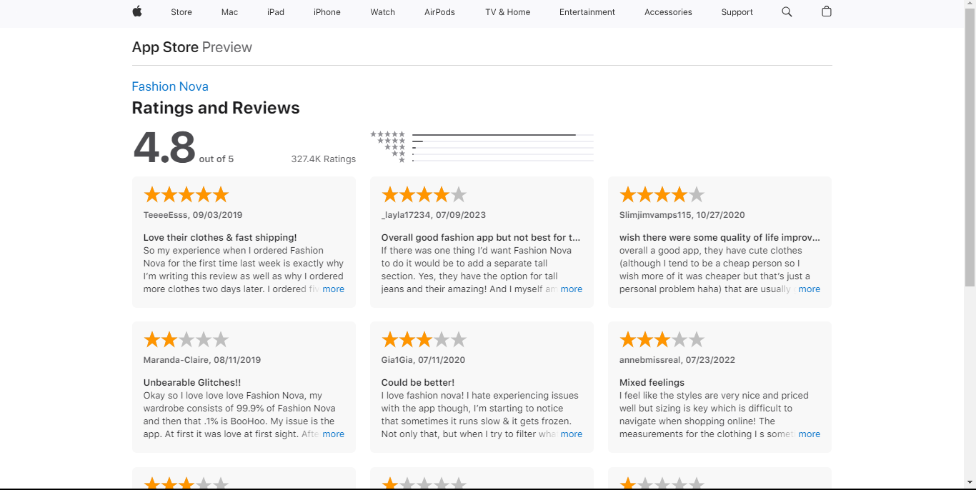 Fashion Nova Customer Reviews from the App Store 